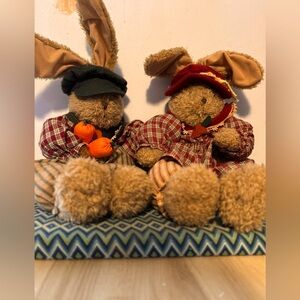 Adorable vintage Bunny Pair in Plaid Outfits